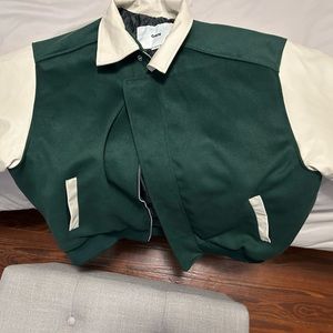 OWN brand Leather and Felt green and cream letterman jacket with plain back